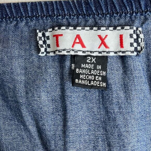 Taxi Blue Chambray Denim Off Shoulder Wide Crochet Lace Trim Top Women 2X FLAWED - Picture 10 of 14